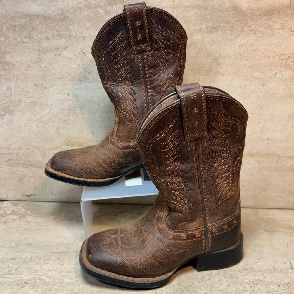 Ariat Honor Western‎ Boot Distressed Brown Square Toe Kids 9.5